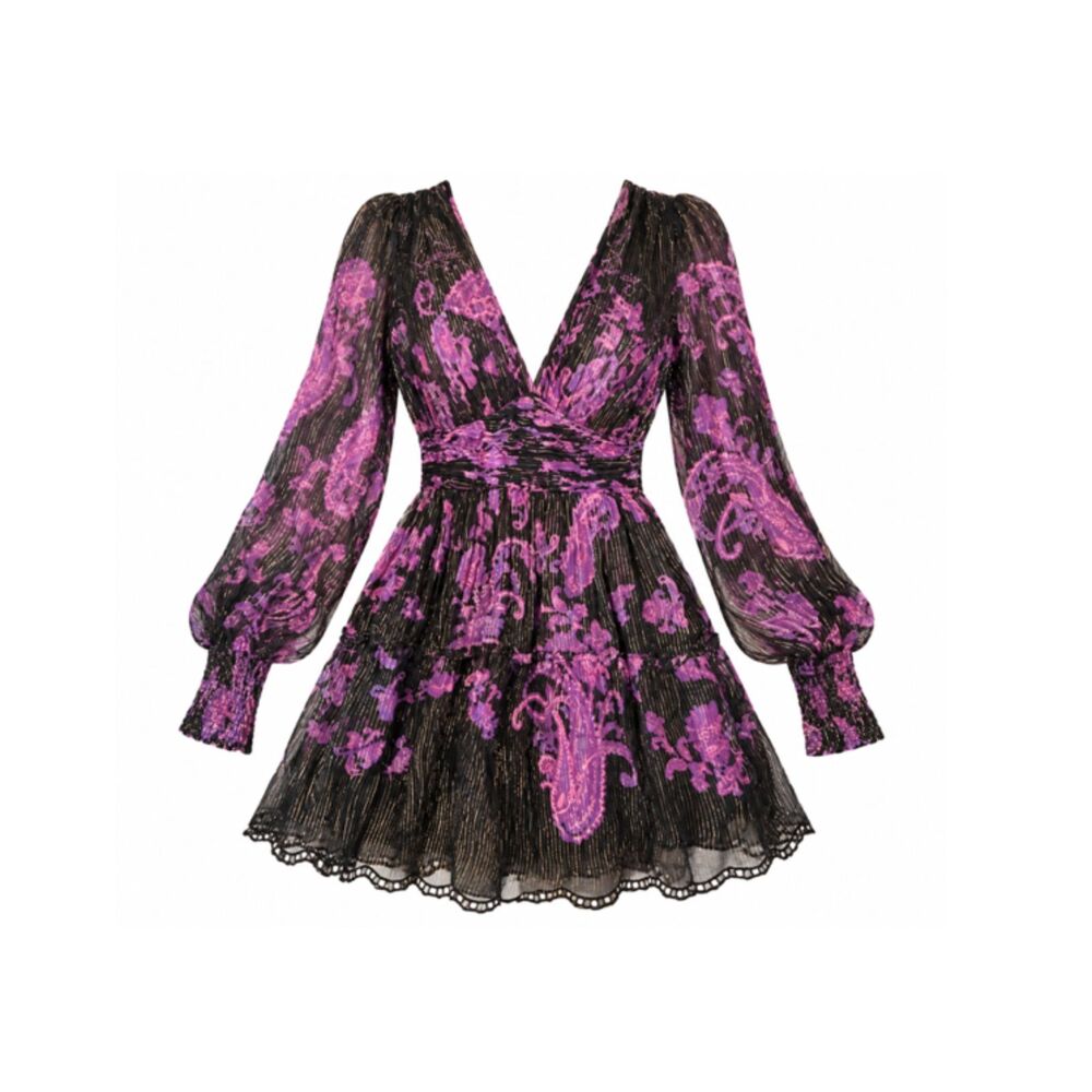 Hemant & Nandita Inara Black Shimmer Brasso Floral REVOLVE Collab Mini Dress